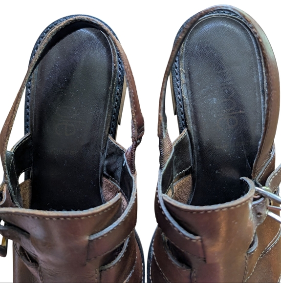 Nicole Pixie Fisherman Leather Sandals Vintage Block Heels Slingbacks Sz 10 - Picture 5 of 10